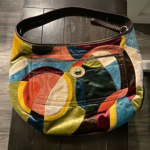 COACH Ltd Ed MULTICOLOR SUEDE & VELVET PATCHWORK ERGO LG HOBO! Rare! Beautiful!
